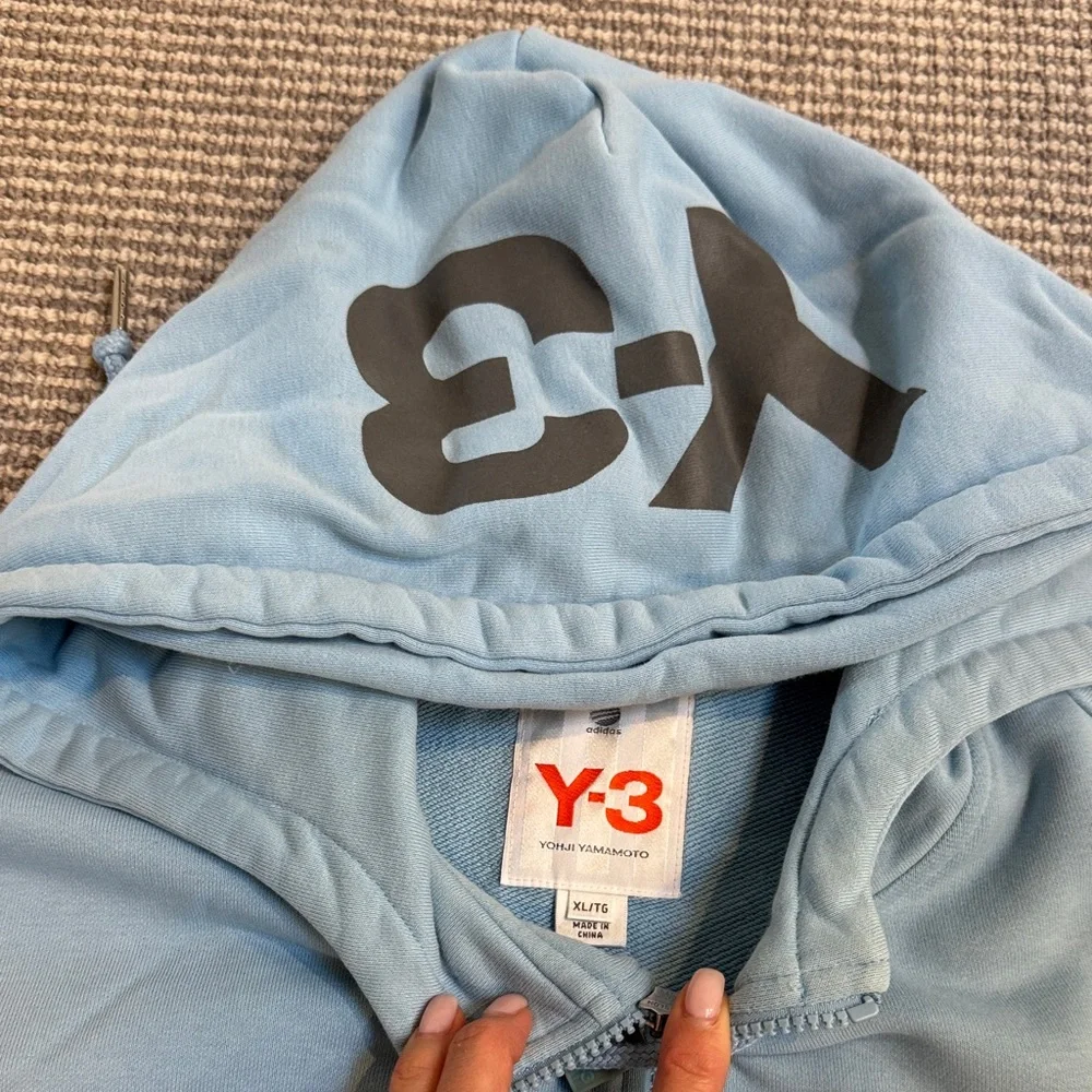 Y-3 Sky Blue Hoodie with Black Logo - Picture 3 of 7